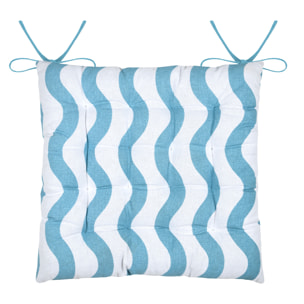 Galette de chaise polycoton matelassée ondulations - Bleu