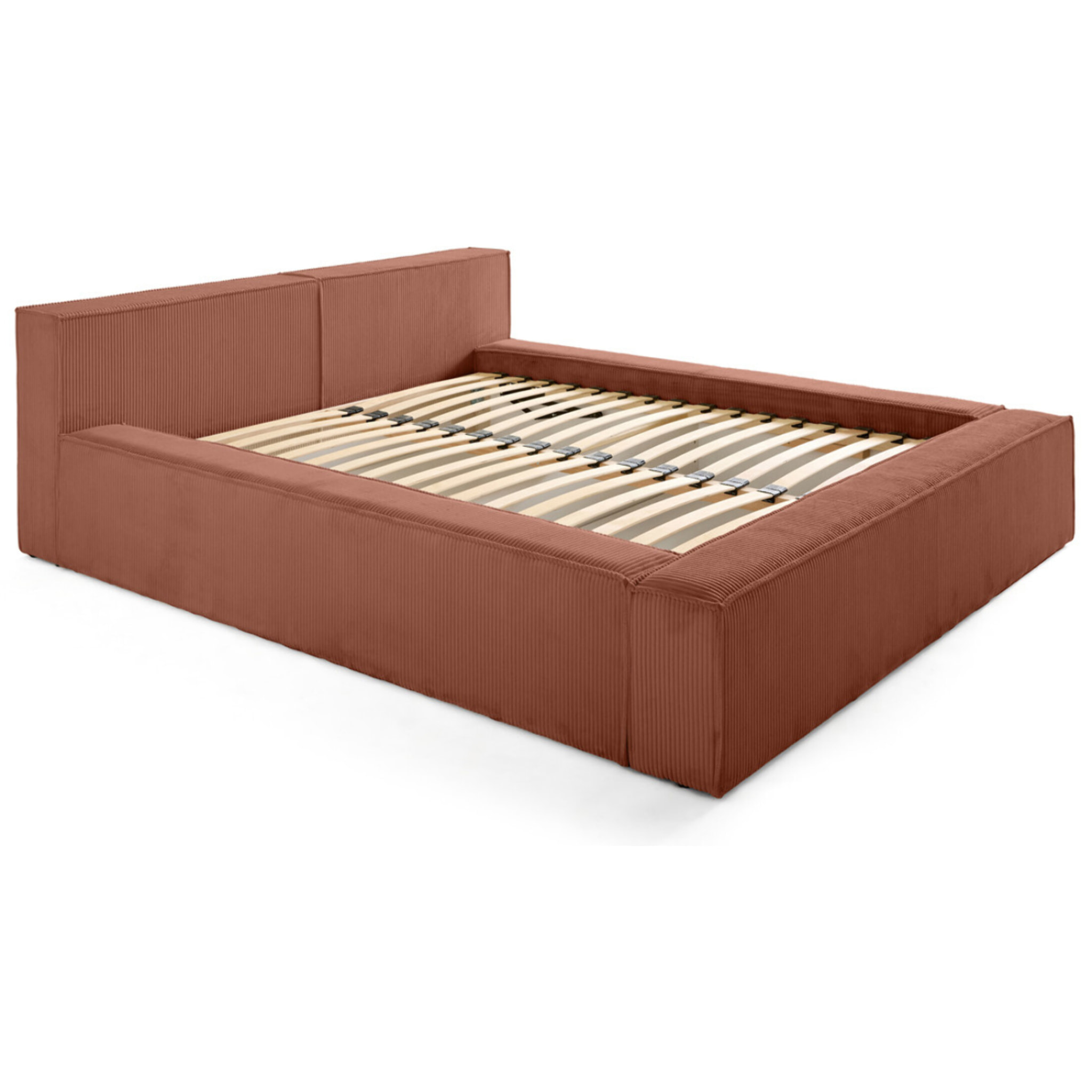 Stella - lit coffre - 140x190 cm - sommier inclus - en velours côtelé - Terracotta