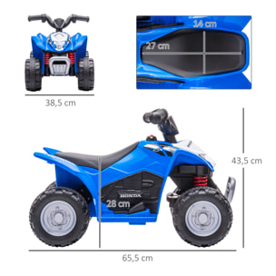 Quad Eléctrico HONDA para Niños 18-36 Meses con Faros LED 65,5x38,5x43,5cm Azul