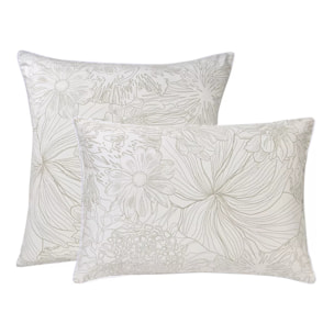 Taie d'oreiller satin de coton imprimé beige blanc Flower power white