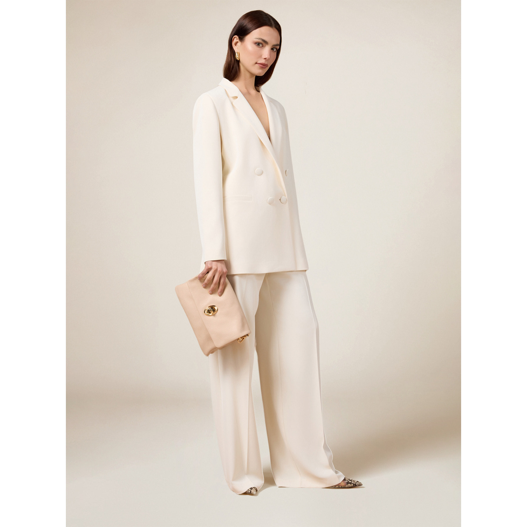 Oltre - Pantalones palazzo de tejido crepé - Blanco