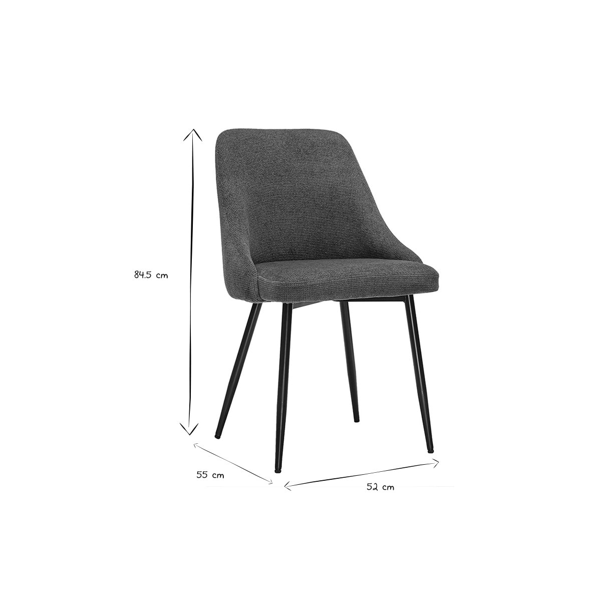 Chaises en tissu chenille bleu foncé et métal noir (lot de 2) HASTA
