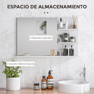 Espejo de Baño con 2 Estantes Laterales y Estante Inferior, Espejo de Pared, Estilo Moderno, para Entrada, Pasillo, 75x10x48 cm, Blanco
