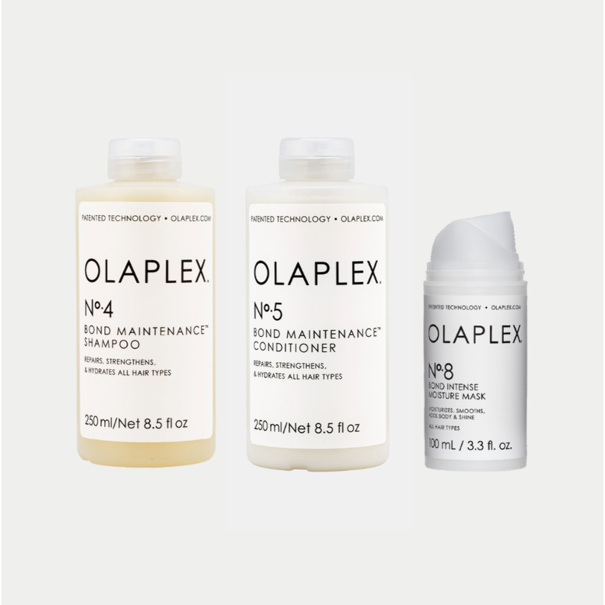 OLAPLEX Kit N°4 Bond Maintenance Shampoo 250ml + N°5 Bond Maintenance Conditioner 250ml + N°8 Bond Intense Moisture Mask 100ml