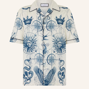 PHILIPP PLEIN Silk Bowling Shirt All-Over Tattoo