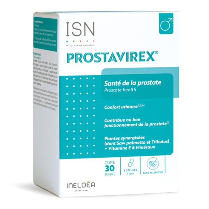 ISN - Prostavirex - Complément alimentaire à base de Plantes, Vitamines & Minéraux - Préserve la Santé de la Prostate - Contribue au Confort Urinaire & Réduction des Troubles Sexuels - Cure 30 jours