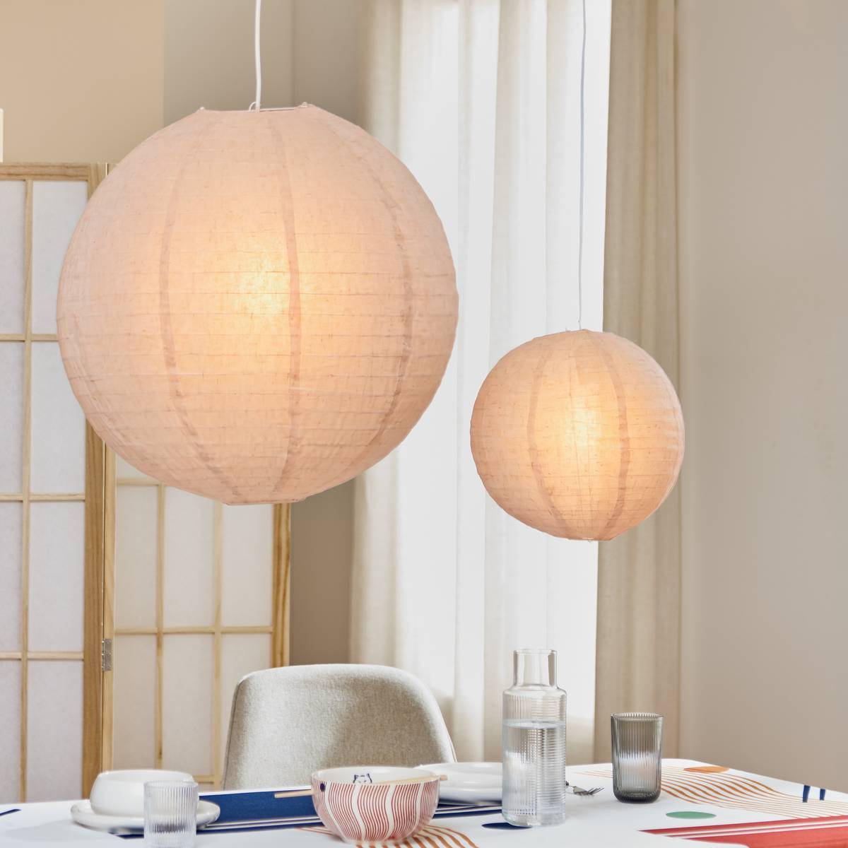 Lanterne boule Jordy D.57cm en lin blanc