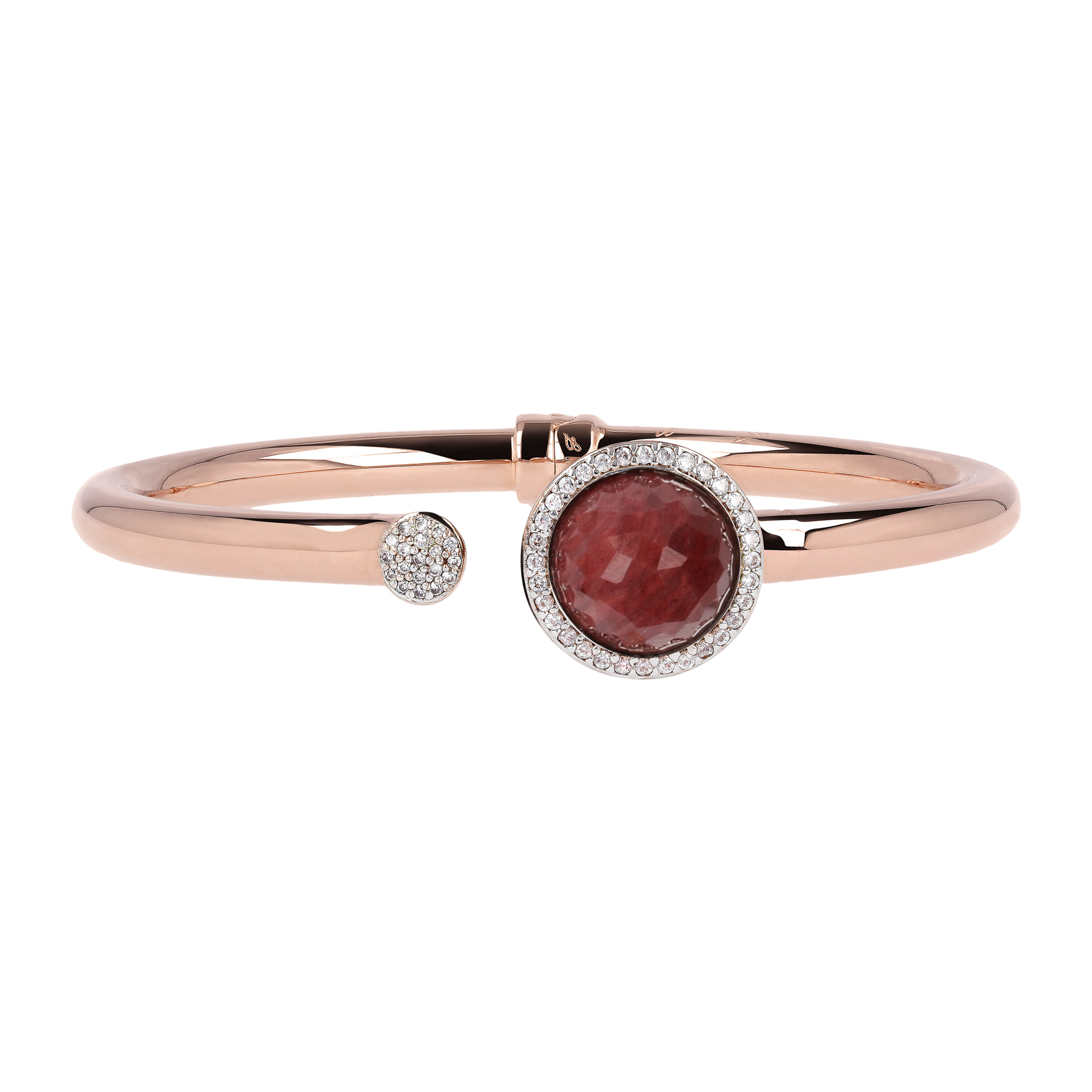 Bracciale Rigido con Pietra Naturale Tonda Quarzite Rossa e Pavé in Cubic Zirconia