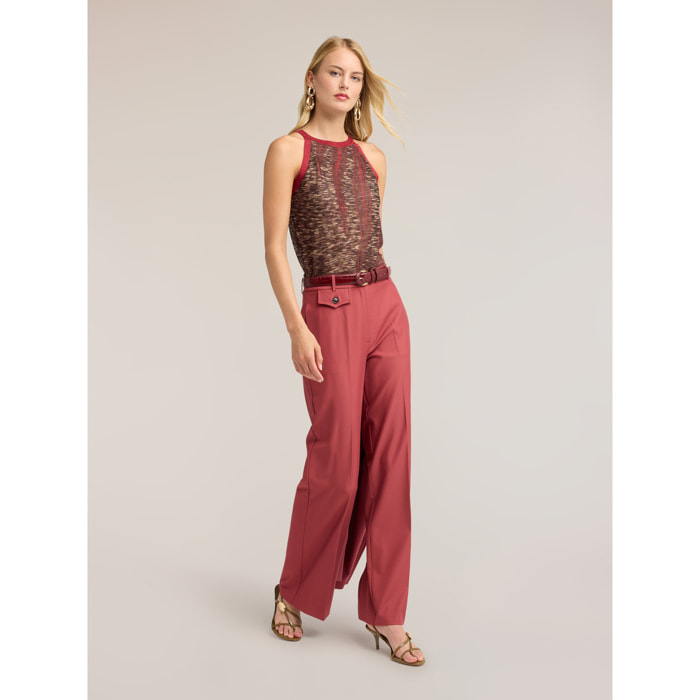 Motivi - Pantaloni palazzo fluidi con piega stirata - Rosso