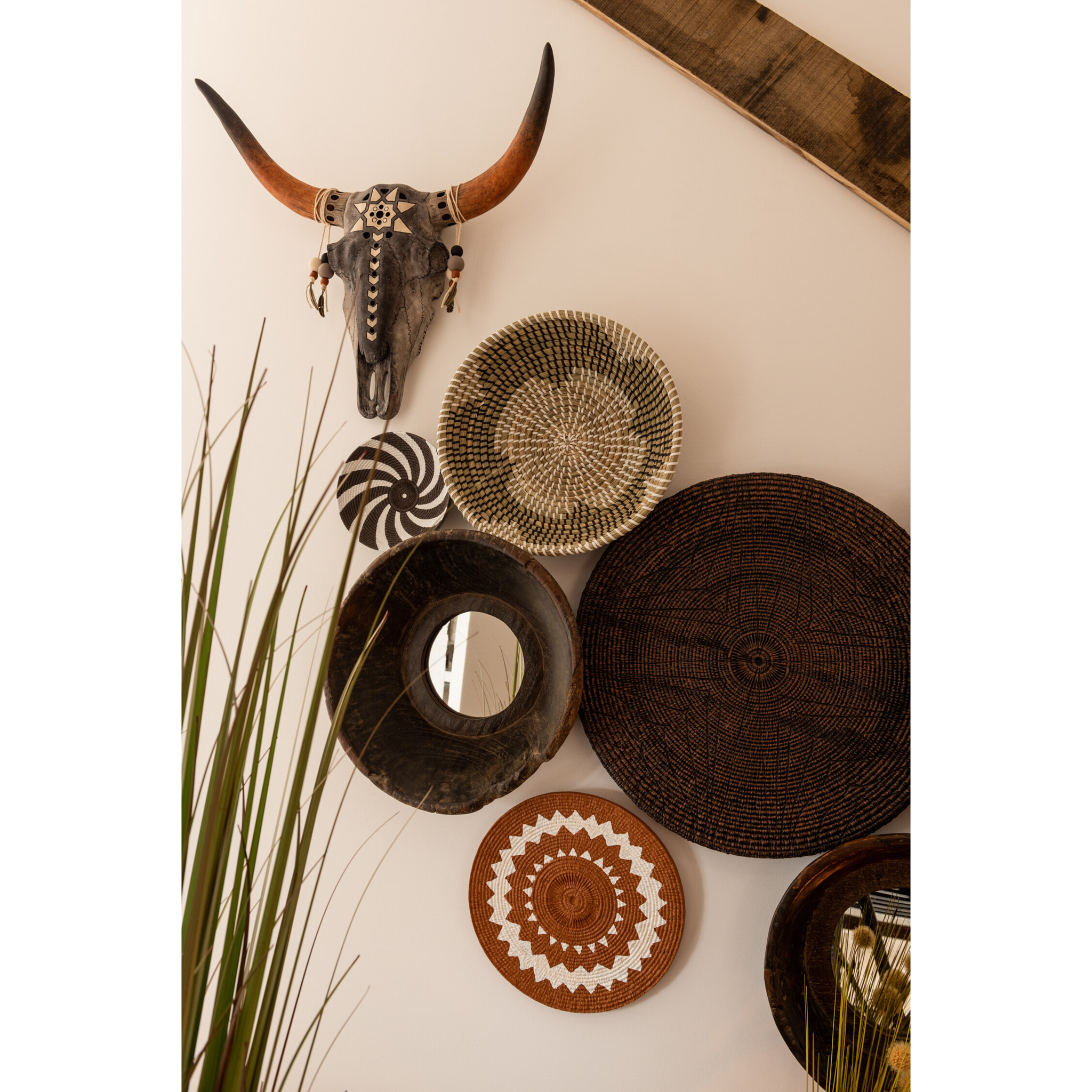 J-Line miroir Rond Forme De Bol - bois - marron - Ø 35 cm