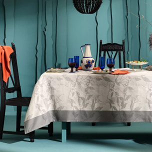 Nappe pur coton 220 g/m² motif jacquard gris anthracite Mille prunus silver