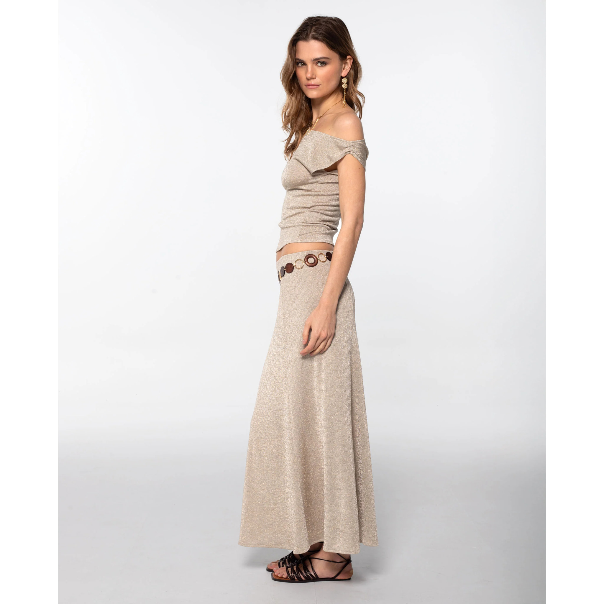 Falda midi elástica con brillo