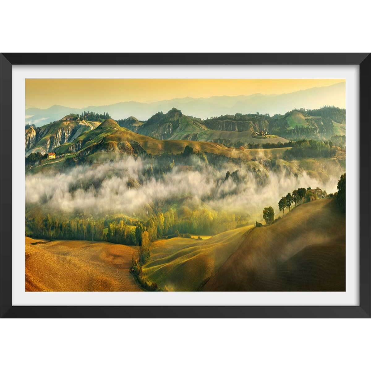 Affiche Paysage de Toscane Affiche + cadre en bois - Noir