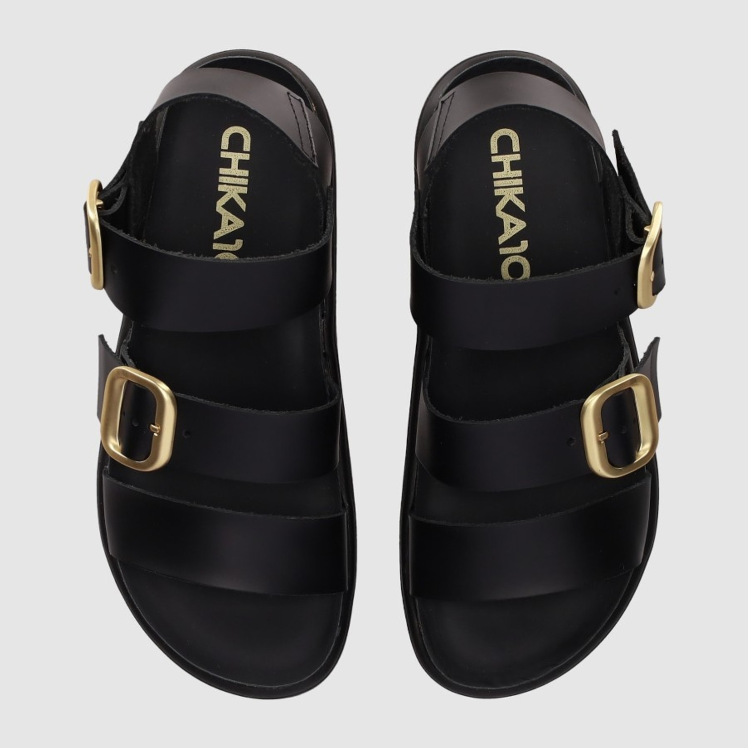 Sandalias de Piel - Negro - Tacón: Bajo