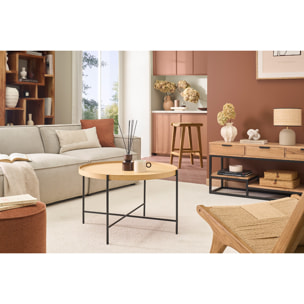 Table basse ronde bois clair et métal noir D75 cm BASSY