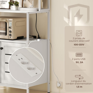 Meuble cuisine avec multiprise - meuble micro-onde - étagère de cuisine - dim. 80 x 42 x 171 cm - acier métal blanc