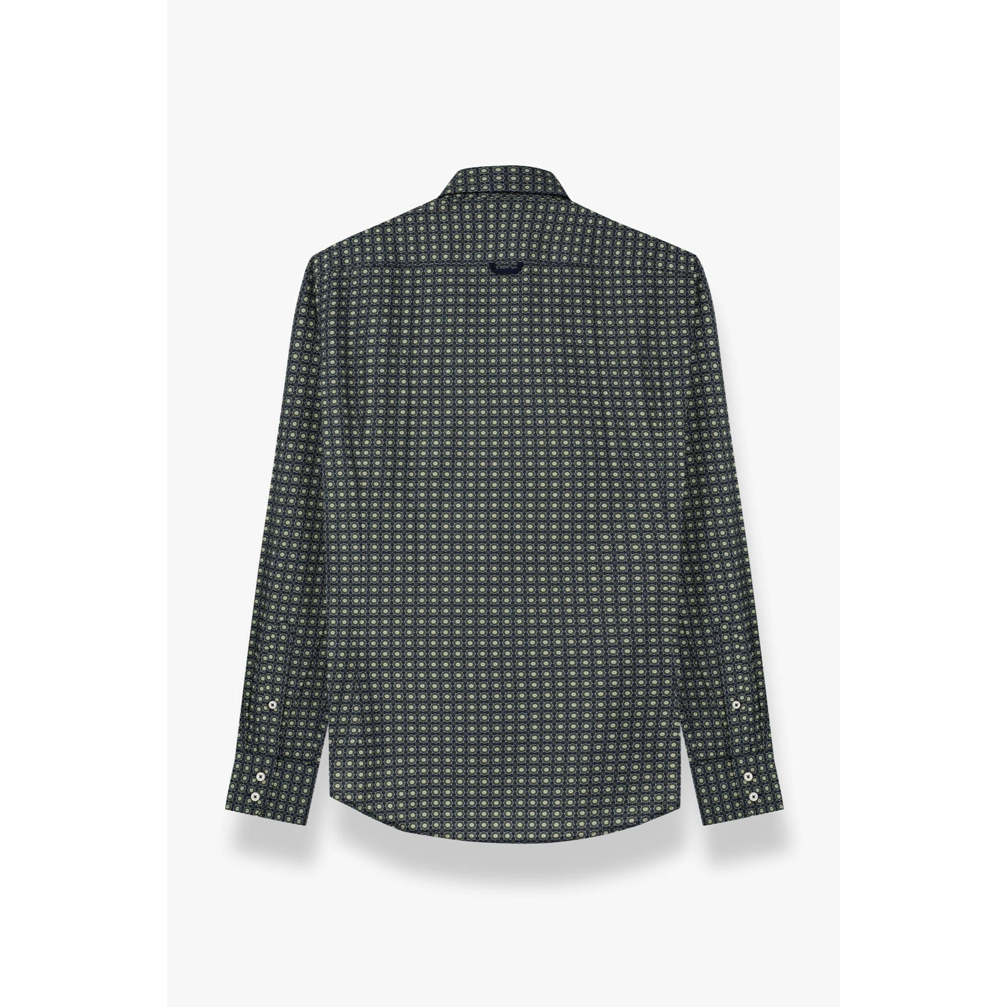 Camicia Uomo 2 Bottoni Button Down Slim Popeline Stampato Blu e Verde Militare