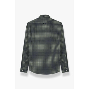Camicia Uomo 2 Bottoni Button Down Slim Popeline Stampato Blu e Verde Militare