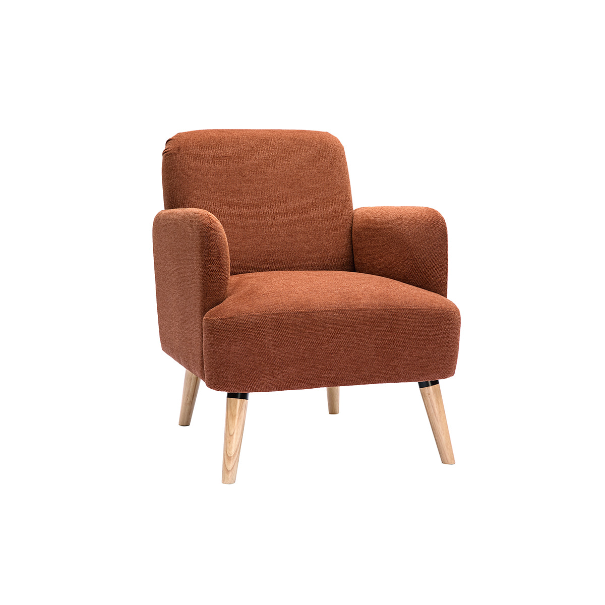 Fauteuil scandinave en tissu effet velours texturé terre brûlée et bois clair ISKO