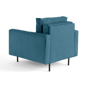 Charlie - fauteuil - pieds hauts - en velours côtelé - Bleu canard