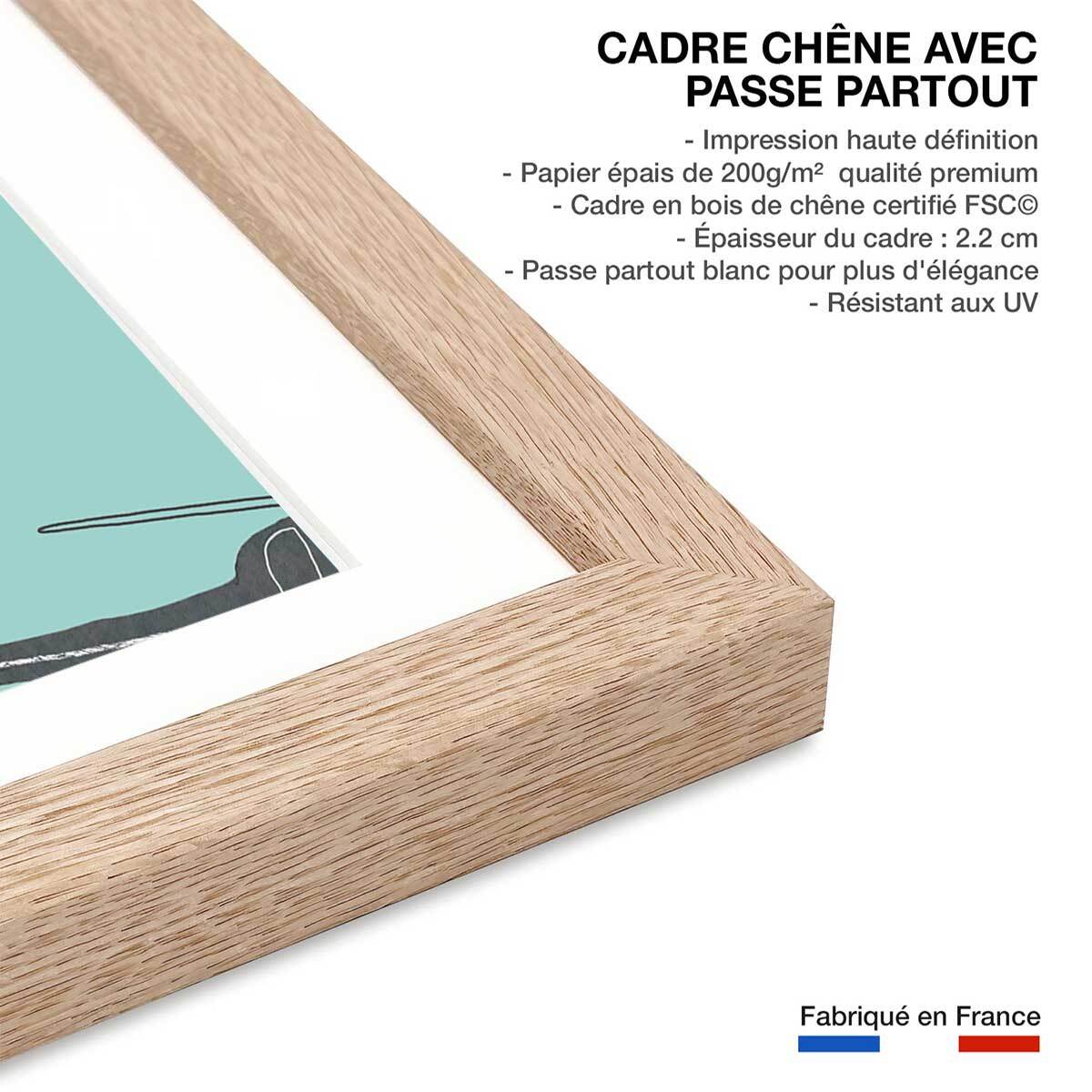 Affiche enfant avions à gogo Affiche + cadre en bois - Chêne