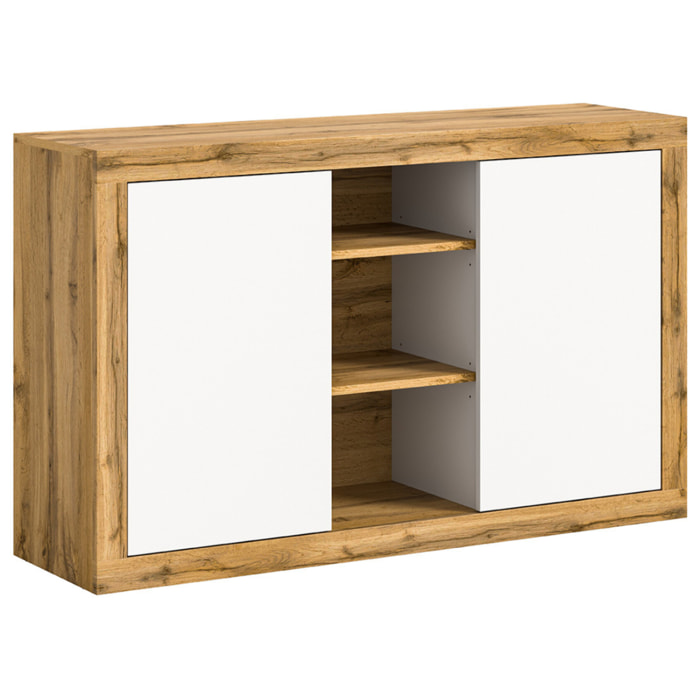 Ethan – buffet bas – 2 portes et 3 niches – bois et blanc - 130 cm - Bois / Blanc