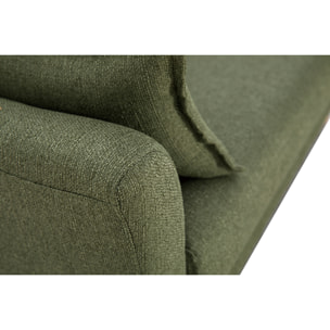 Canapé scandinave 2 places en tissu vert kaki et bois clair KATE