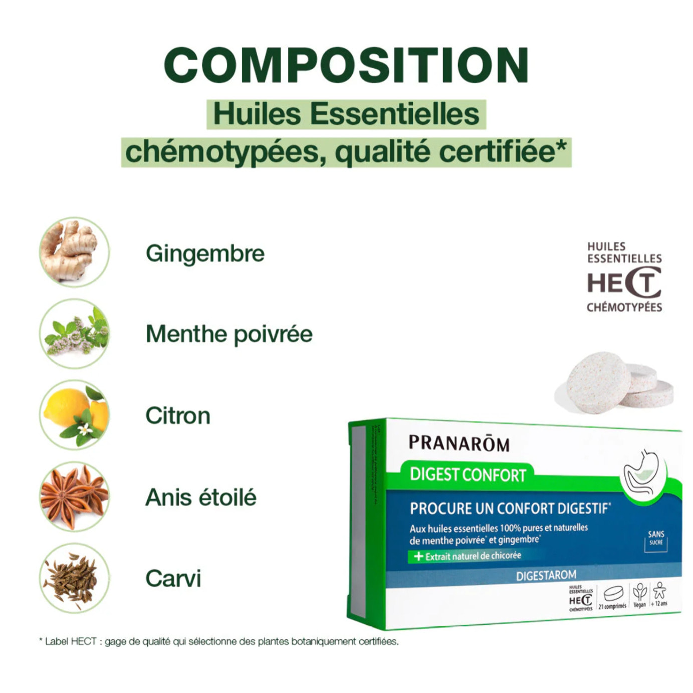 Pranarom - Digest confort - comprimés pour un confort digestif - 21 comprimés
