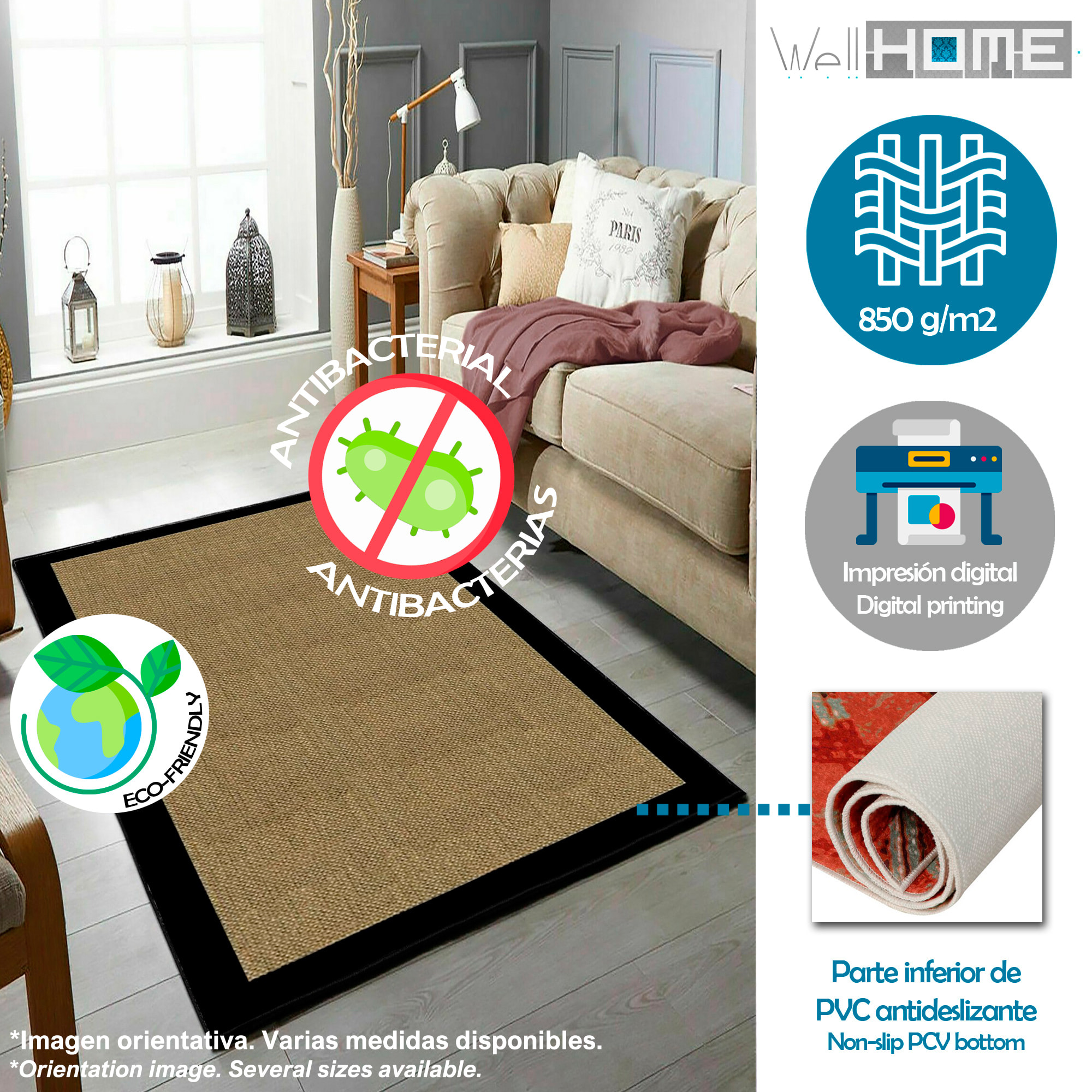 Alfombra de poliester estampada 180 x 280cm multicolor