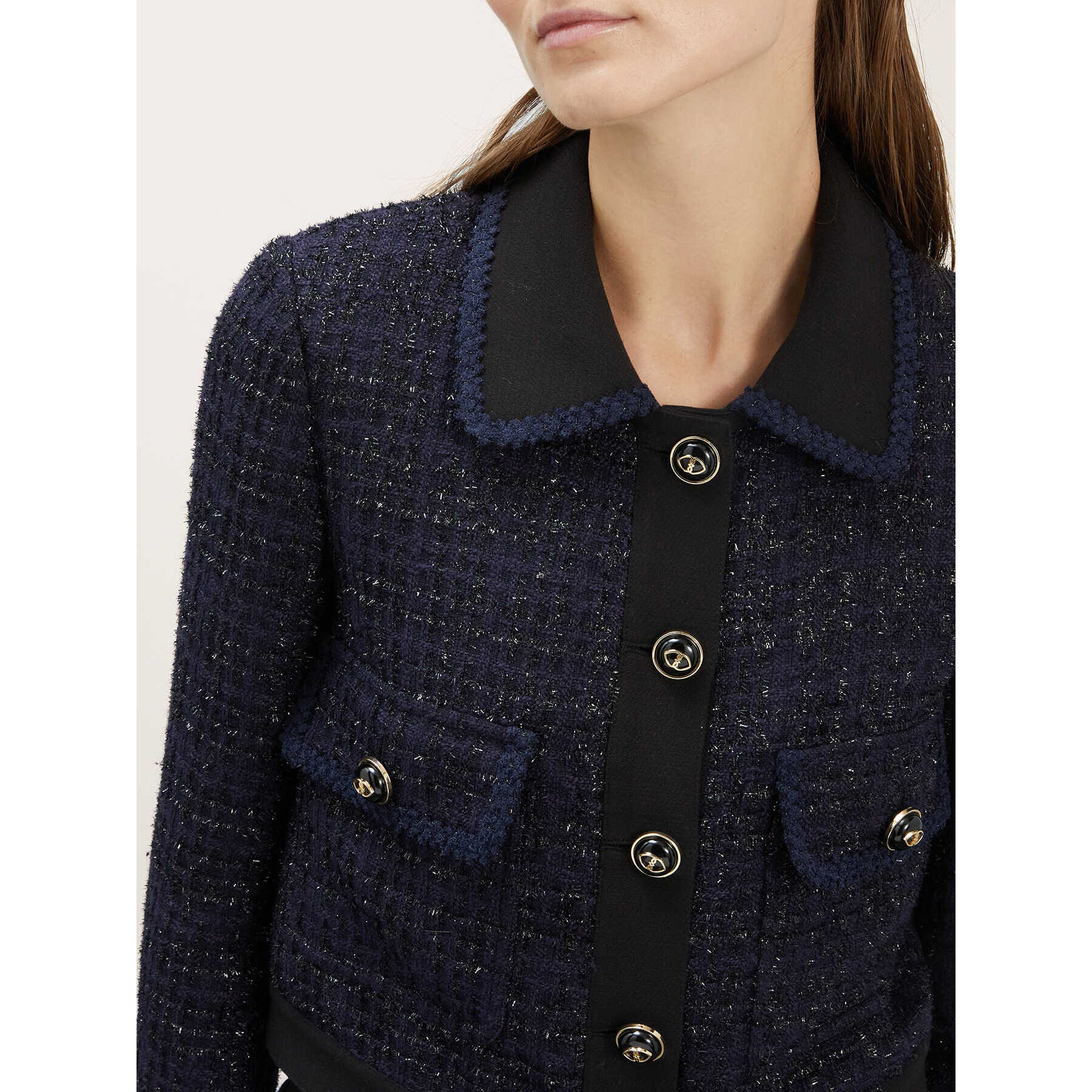 Motivi - Chaqueta de tweed con cuello - Azul