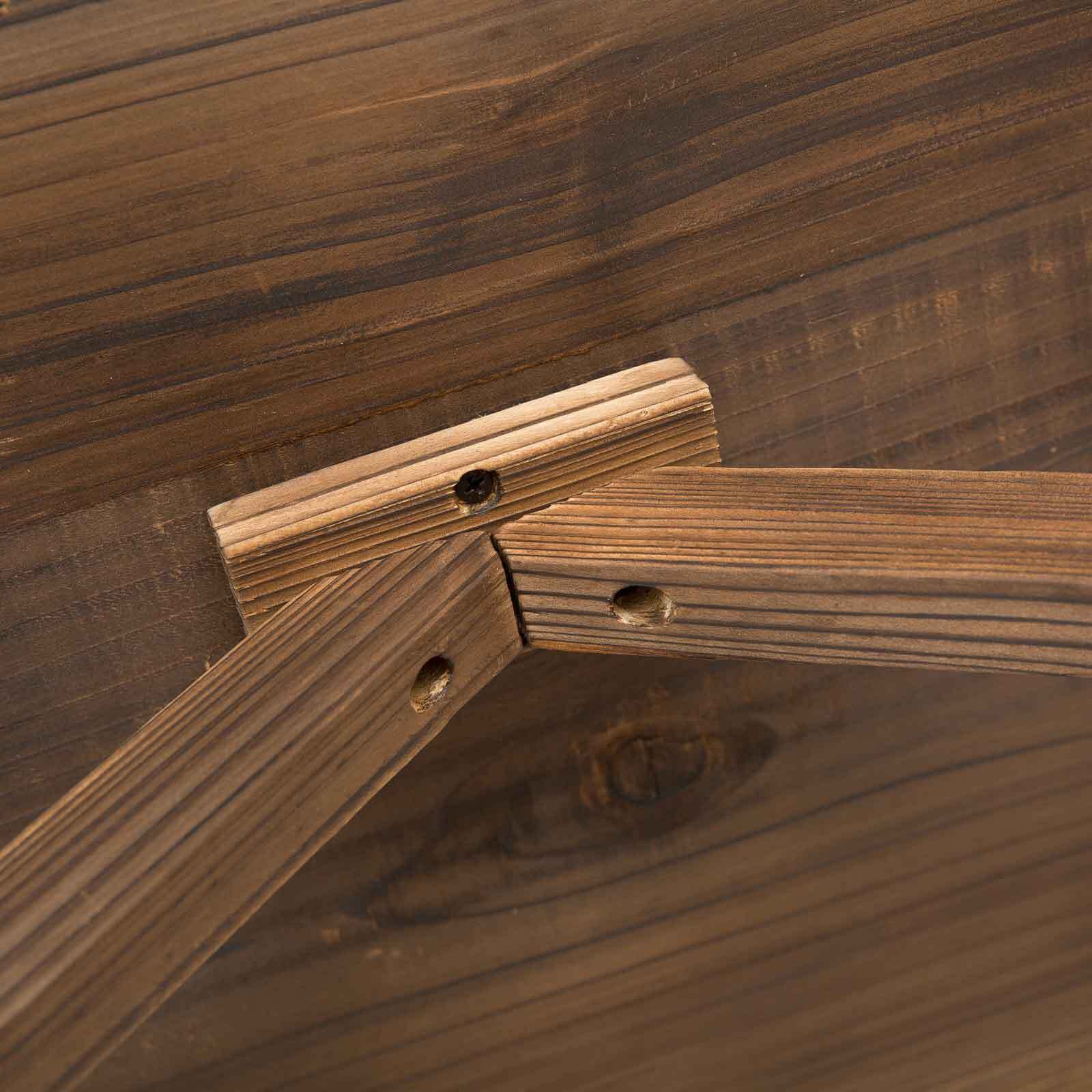 Mesa de Jardín de Madera Mesa de Terraza Exterior 110x60x65 cm con Patas en Forma de Rueda Carga 100 kg Mesa para Exterior Patio Madera Carbonizada