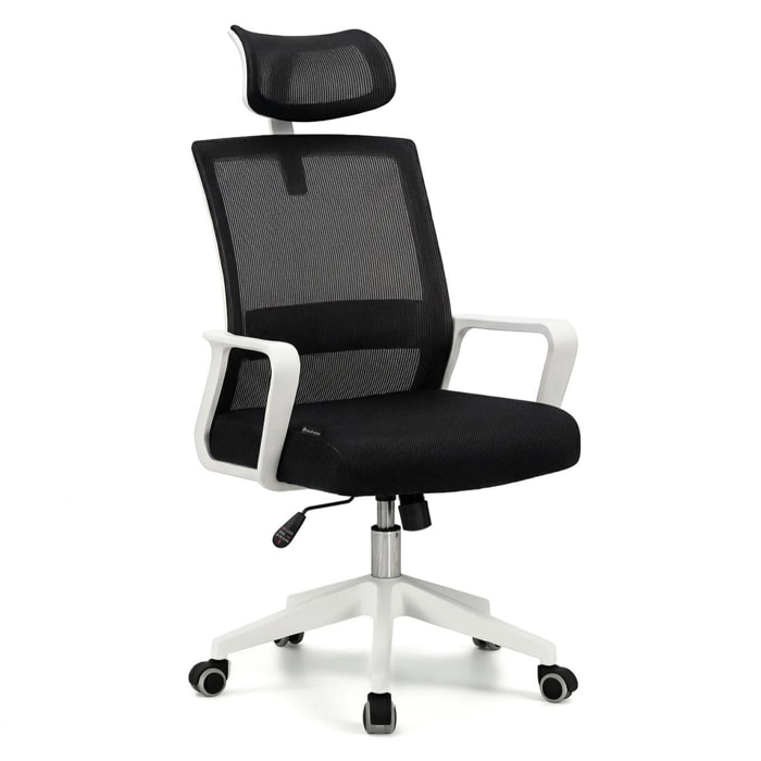 Silla de oficina ergonómica en blanco y negro 111-121x51 cm Dafne Tex Blanco - Negro
