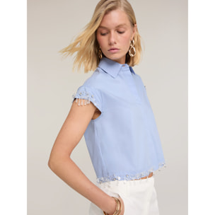 Motivi - Camicia boxy in popeline con pietre - Azzurro