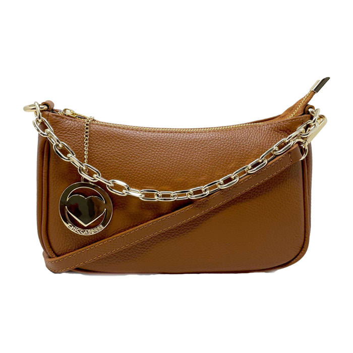 Chicca Borse - Tracollina Clutch Donna in Vera Pelle - Colore Cuoio Scuro