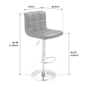 Lot de 2 tabourets de bar gris MIKE