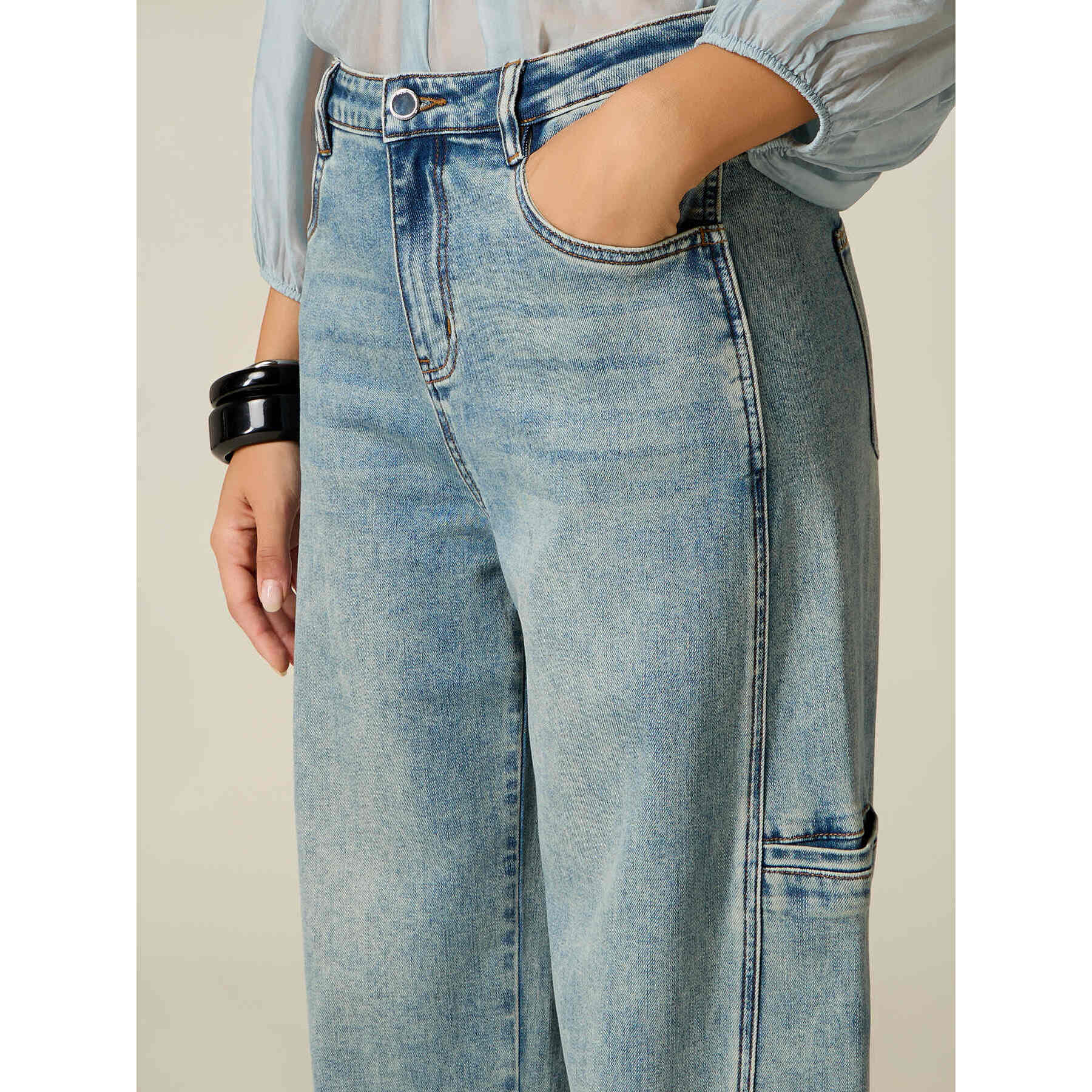 Oltre - Jeans barrel con dettagli cargo - Azzurro