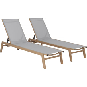 Lot de 2 bains de soleil en aluminium imitation bois "Elysia" - Gris clair