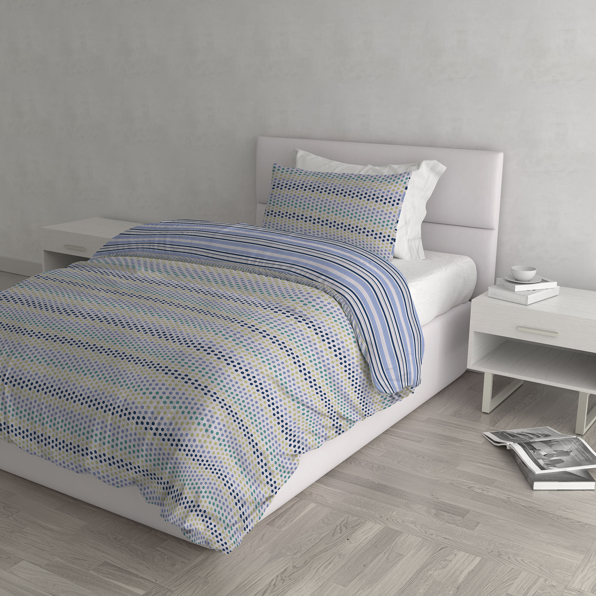 PARURE COPRIPIUMINO ATHENA, 100% Cotone, Made in Italy - MALINDI BLU