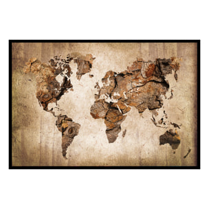 Affiche encadrée carte du monde bois rustique Affiche + cadre en métal - Noir