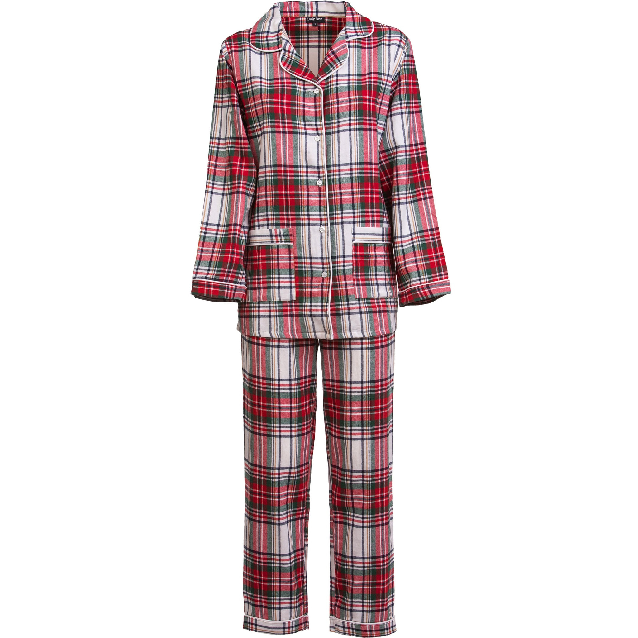 PIGIAMA DONNA flanella invernale quadro bianco e rosso