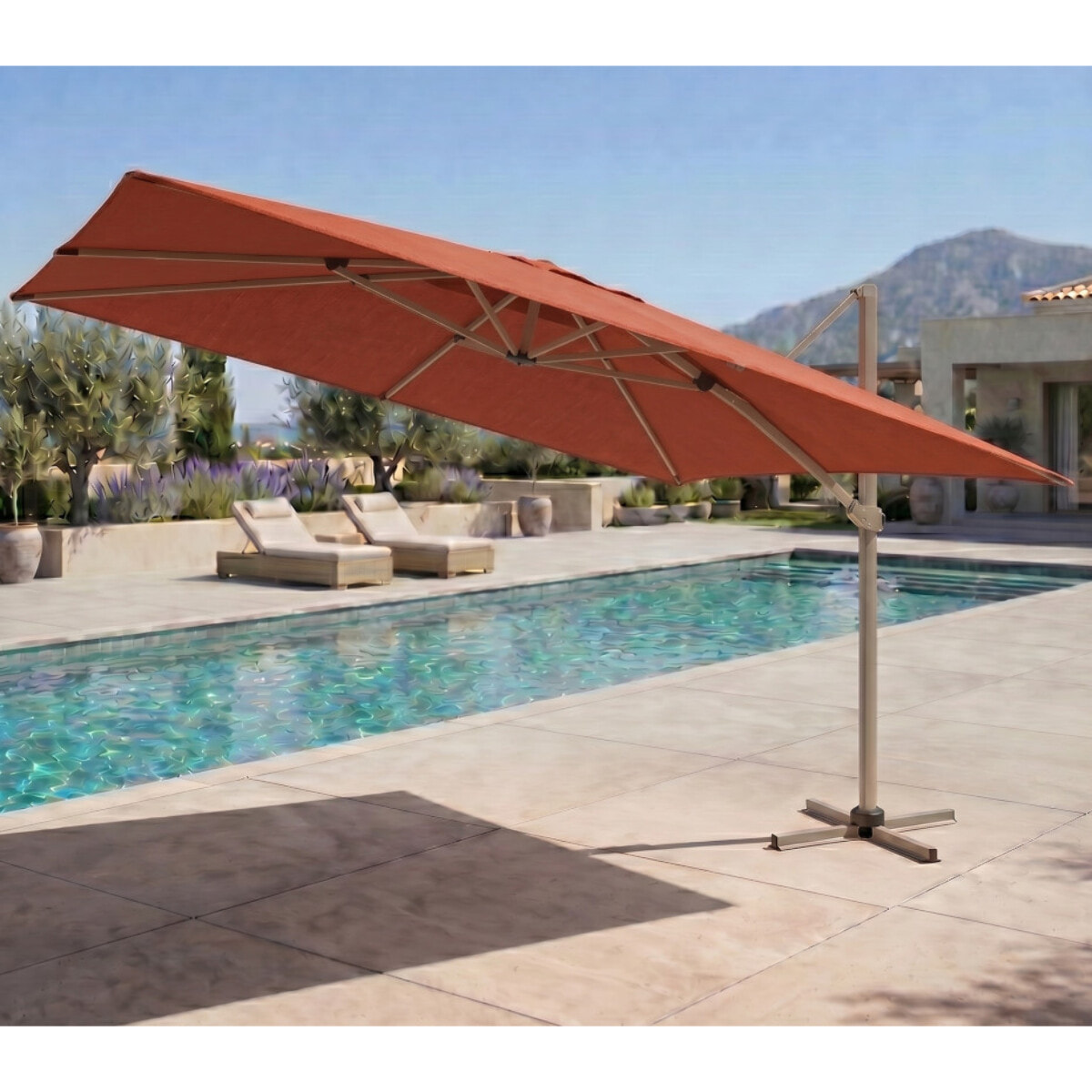Parasol déporté 3.5x2.6m - beige et terracotta - DIAMANT