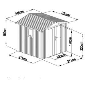 Abri de jardin métal anthracite 4.37 m² + kit d'ancrage