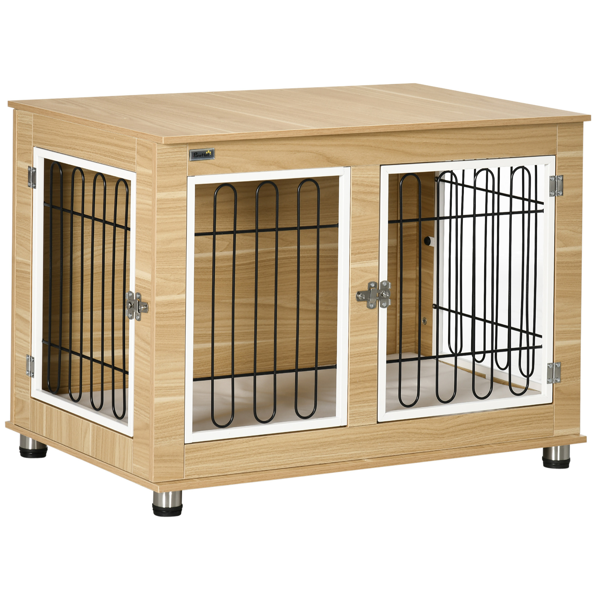 Jaula para Perros Mesa Auxiliar con Cojín Lavable Casa para Mascotas con Estructura de Acero para Perros Medianos y Grandes 90x58x65 cm Roble