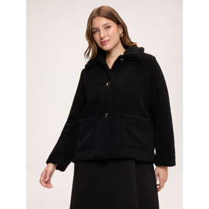 Fiorella Rubino - Giacca effetto teddy con collo a camicia - Nero