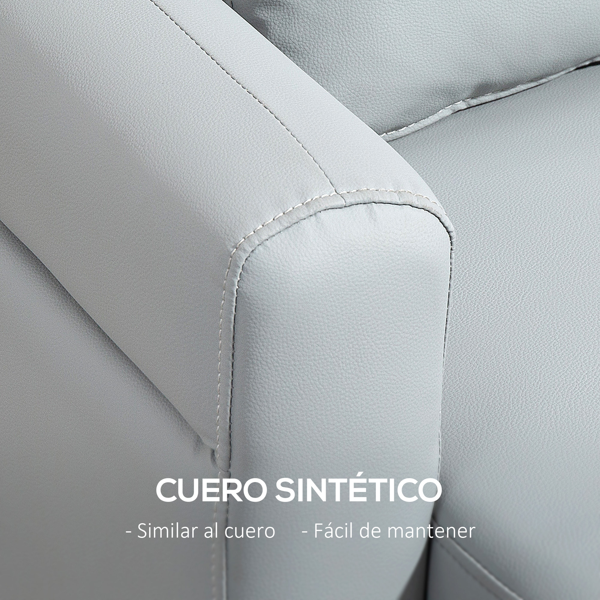 Sofá de 2 Plazas Tapizado en Cuero Sintético Sofá de Salón de 117 cm con Reposabrazos Acolchado Grueso Respaldo Acanalado y Patas de Madera para Dormitorio Sala de Estar Gris