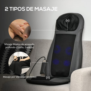 Masajeador de Asiento con Calor Cojín de Asiento de Masaje Shiatsu y Vibración con 8 Puntos Altura del Cuello Ajustable Mando a Distancia y Bolsillo Lateral para Oficina Coche 45x39x78 cm Negro