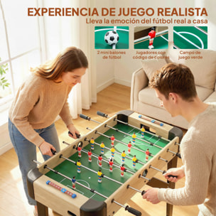 Futbolín para Niños de Madera, Mesa de Futbolín con 2 Marcadores, 8 Asas, 22 Jugadores, 8 Barras y 2 Bolas, Regalo para Adultos, Familias, Fiestas, 92x75x71 cm, Natural