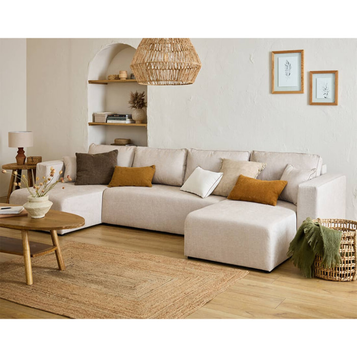 Topaze - canapé panoramique - 7 places - convertible avec coffre - en tissu - Beige