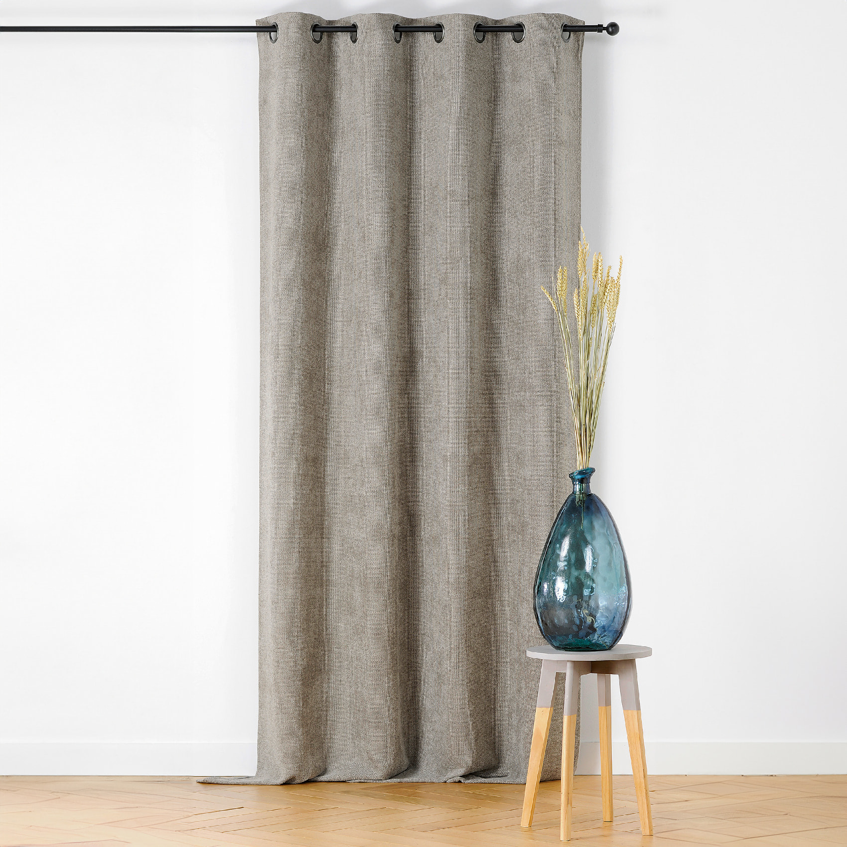 Rideau velours plat à oeillets - Gris