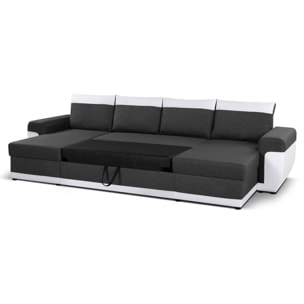 Milan - Canapé d'angle panoramique - convertible - 7 places - 2 coffres de rangement - Blanc / Gris